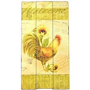 Rooster Wood Slat Wall Hanging Kitchen Art 24" Welcome Sunrise Chicken Sunflower